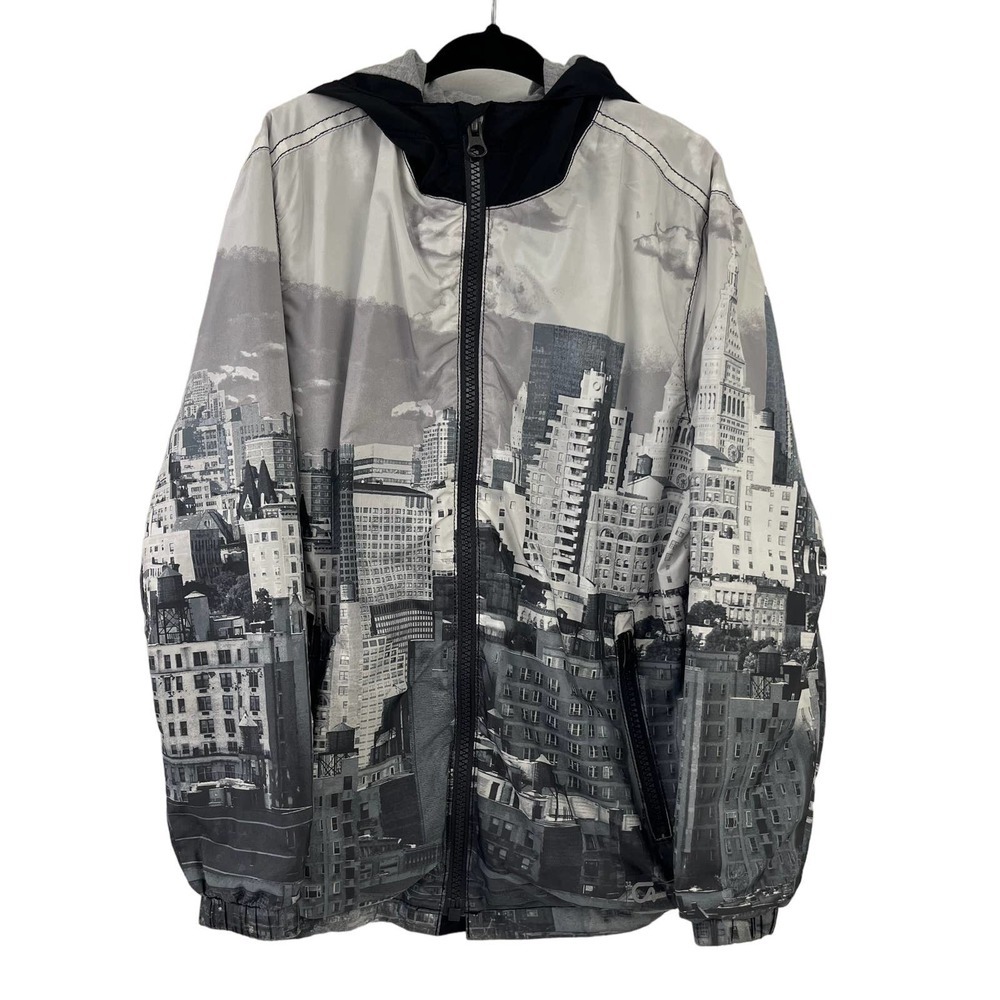 Gap Kids Boys Grey Cityscape Hooded Zip Jacket Small